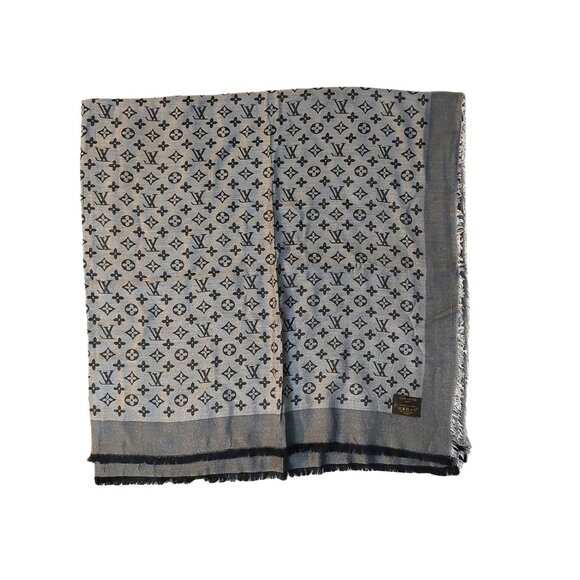 LOUIS VUITTON LV Vintage Grey & Black Monogram Scarf Wrap Scarves - Picture 1 of 6